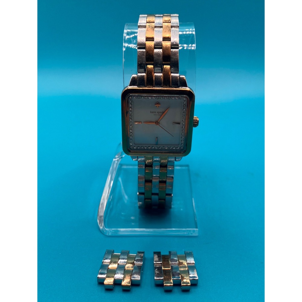 Kate Spade Watch Womens Two Tone Mother of Pearl Crystal Square Face Works